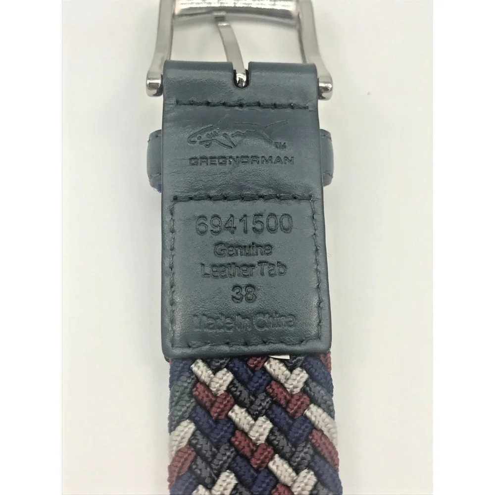Greg‎ Norman Mens Stretch Golf Belt Size 38 Gray Leather Woven Multicolor Preppy